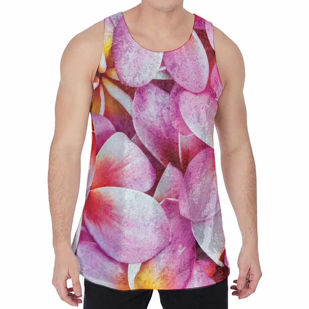 Pink Frangipani Flower Print Men's Velvet Tank Top