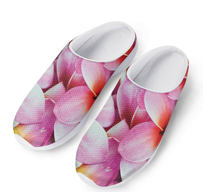 Pink Frangipani Flower Print Mesh Casual Shoes