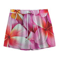 Pink Frangipani Flower Print Mesh Shorts