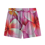 Pink Frangipani Flower Print Mesh Shorts