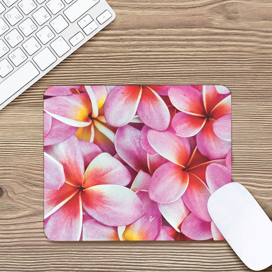 Pink Frangipani Flower Print Mouse Pad