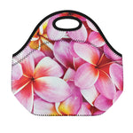 Pink Frangipani Flower Print Neoprene Lunch Bag