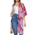 Pink Frangipani Flower Print Open Front Beach Cover Up