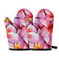 Pink Frangipani Flower Print Oven Mitts