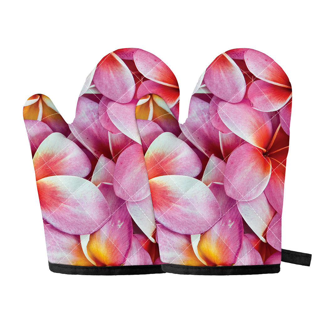 Pink Frangipani Flower Print Oven Mitts
