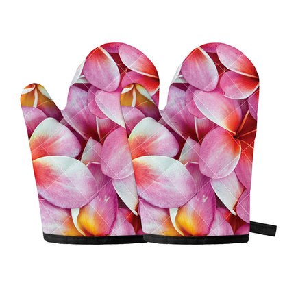 Pink Frangipani Flower Print Oven Mitts