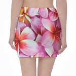 Pink Frangipani Flower Print Pencil Mini Skirt