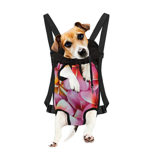 Pink Frangipani Flower Print Pet Carrier Backpack