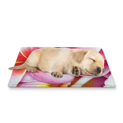 Pink Frangipani Flower Print Pet Cooling Mat Cover