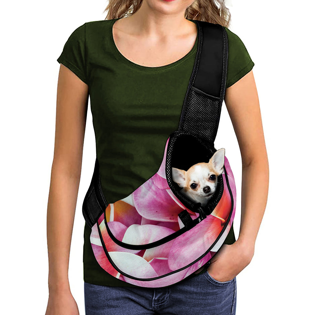 Pink Frangipani Flower Print Pet Sling Carrier