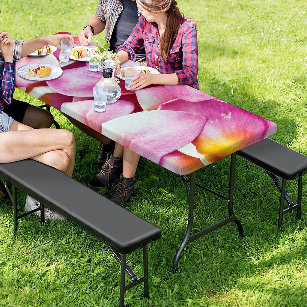 Pink Frangipani Flower Print Picnic Table Cover