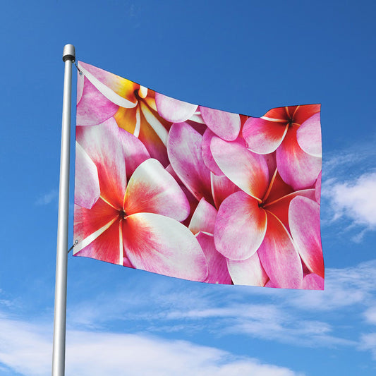 Pink Frangipani Flower Print Polyester Flag