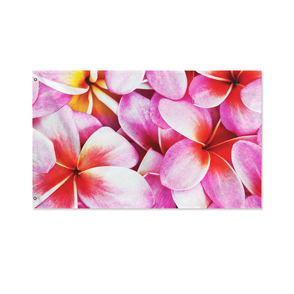 Pink Frangipani Flower Print Polyester Flag