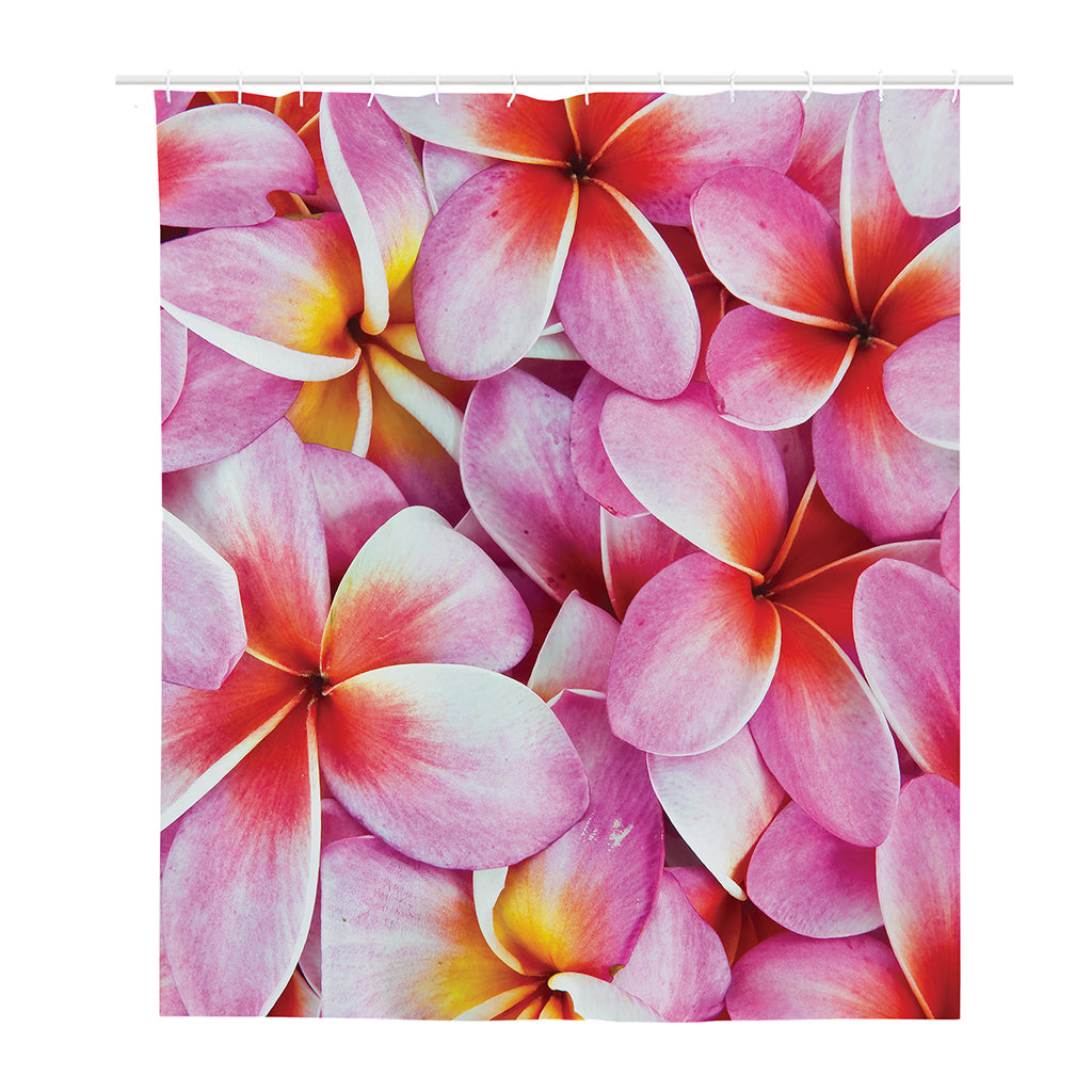 Pink Frangipani Flower Print Polyester Shower Curtain