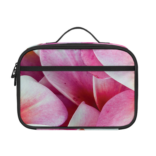 Pink Frangipani Flower Print Portable Lunch Bag
