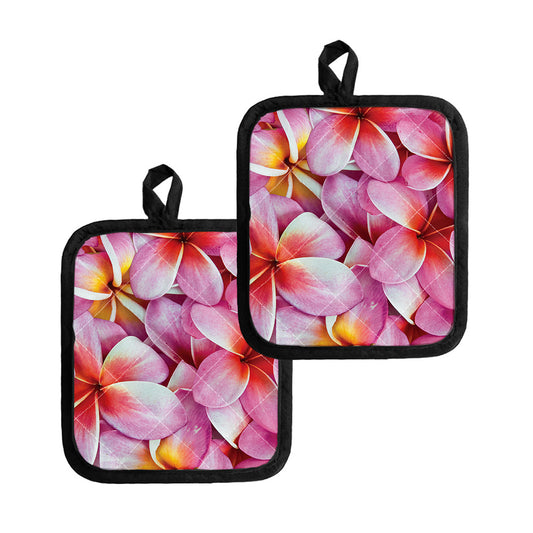 Pink Frangipani Flower Print Pot Holders