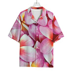 Pink Frangipani Flower Print Rayon Hawaiian Shirt