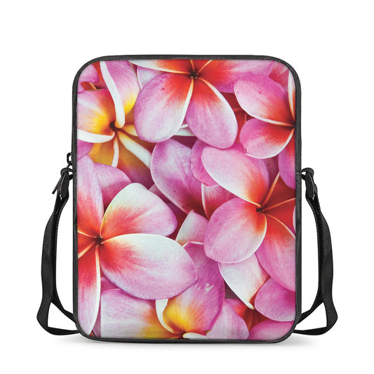 Pink Frangipani Flower Print Rectangular Crossbody Bag