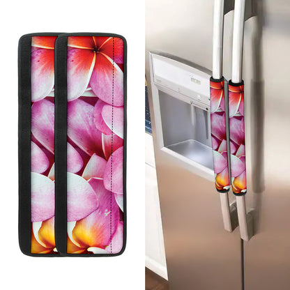 Pink Frangipani Flower Print Refrigerator Handle Covers