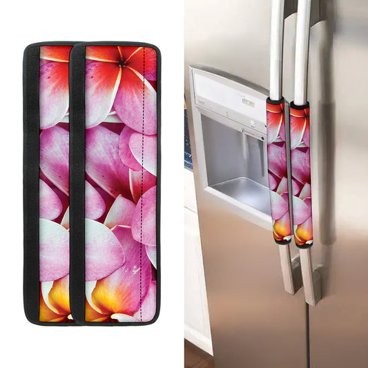 Pink Frangipani Flower Print Refrigerator Handle Covers
