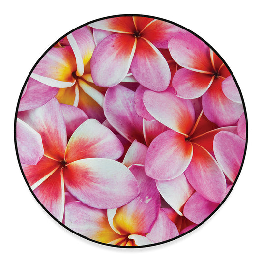 Pink Frangipani Flower Print Round Floor Mat