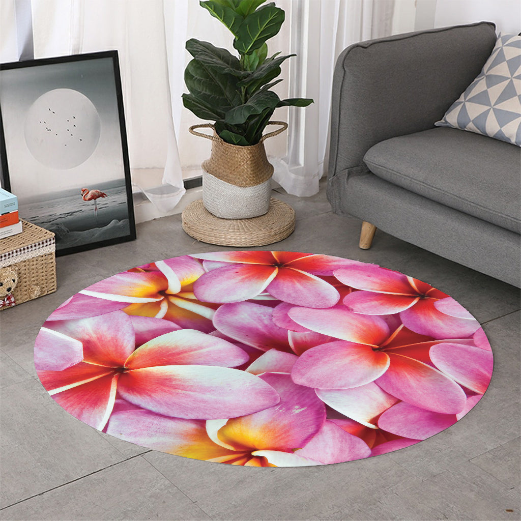 Pink Frangipani Flower Print Round Rug