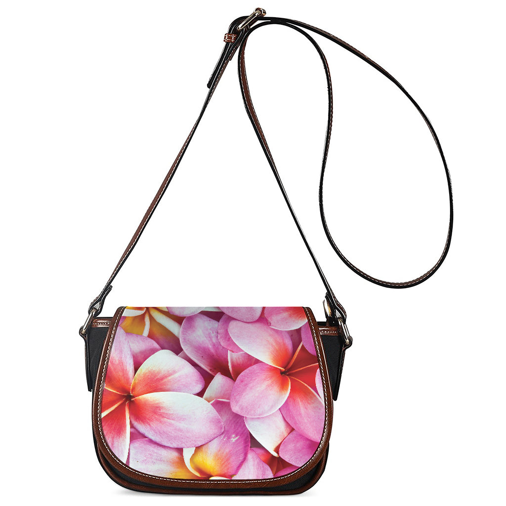 Pink Frangipani Flower Print Saddle Bag
