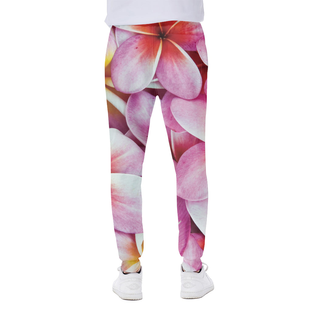 Pink Frangipani Flower Print Scuba Joggers