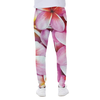 Pink Frangipani Flower Print Scuba Joggers