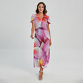 Pink Frangipani Flower Print Short Sleeve Maxi Dress