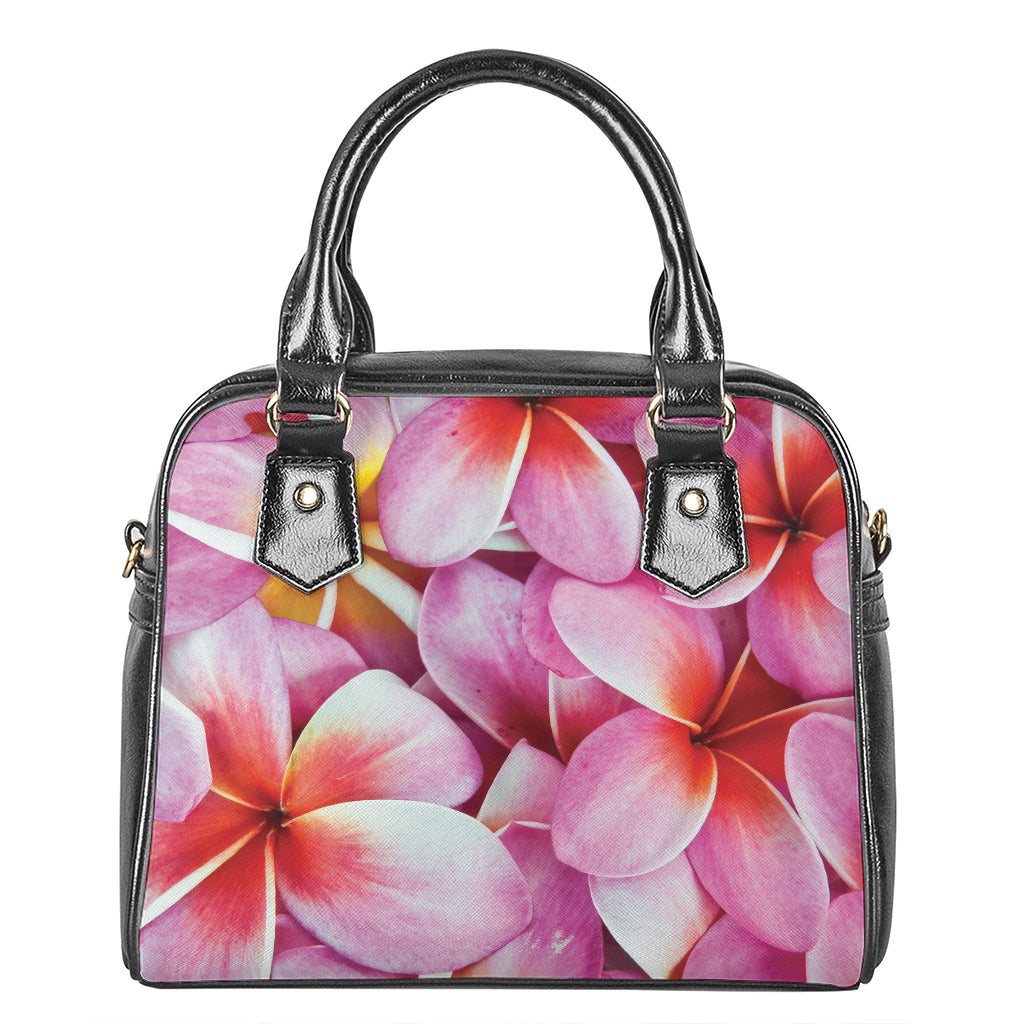 Pink Frangipani Flower Print Shoulder Handbag