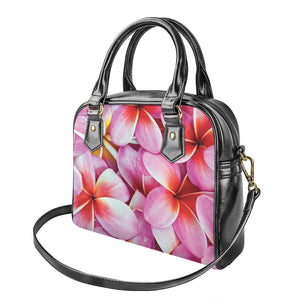 Pink Frangipani Flower Print Shoulder Handbag