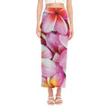 Pink Frangipani Flower Print Side Slit Maxi Skirt