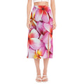 Pink Frangipani Flower Print Side Slit Midi Skirt