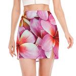 Pink Frangipani Flower Print Side Slit Mini Skirt