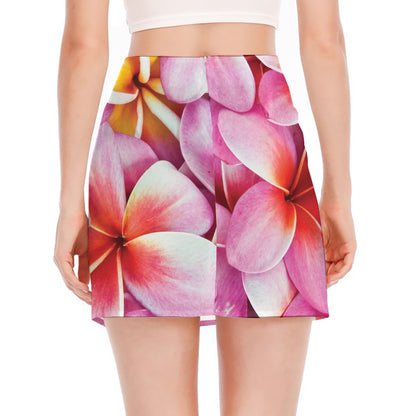 Pink Frangipani Flower Print Side Slit Mini Skirt
