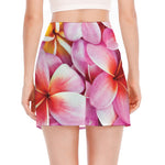 Pink Frangipani Flower Print Side Slit Mini Skirt