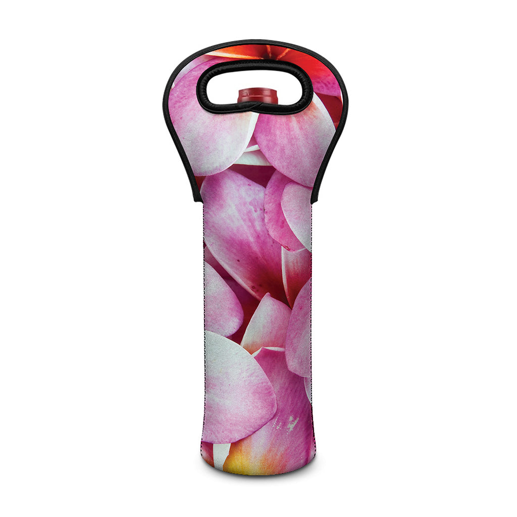 Pink Frangipani Flower Print Single Neoprene Wine Tote