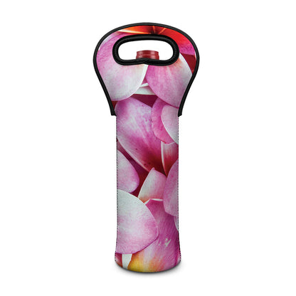 Pink Frangipani Flower Print Single Neoprene Wine Tote