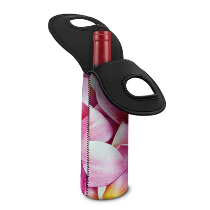 Pink Frangipani Flower Print Single Neoprene Wine Tote