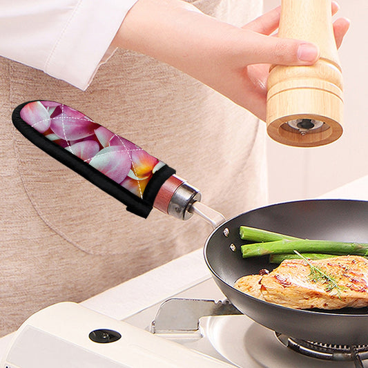 Pink Frangipani Flower Print Skillet Handle Cover
