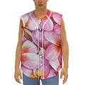 Pink Frangipani Flower Print Sleeveless Baseball Jersey