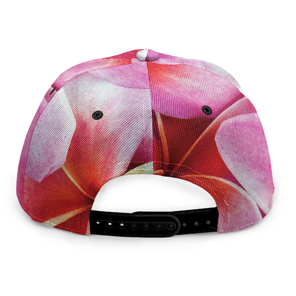 Pink Frangipani Flower Print Snapback Cap