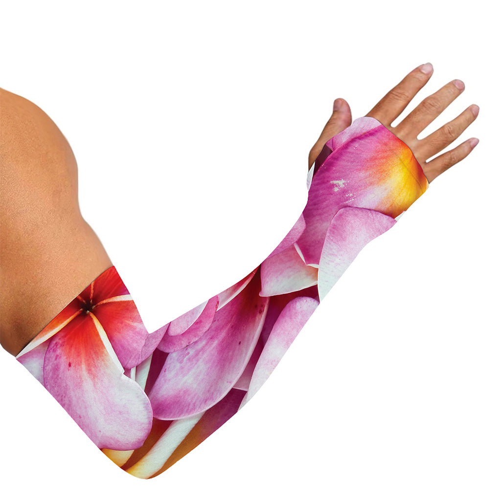 Pink Frangipani Flower Print Sun Protection Arm Sleeves