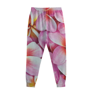 Pink Frangipani Flower Print Sweatpants