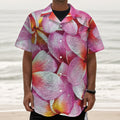 Pink Frangipani Flower Print Textured Short Sleeve Shirt