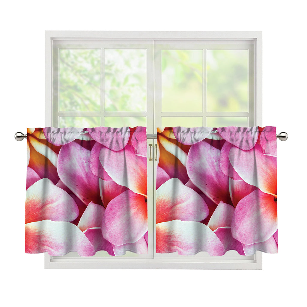 Pink Frangipani Flower Print Tier Curtains
