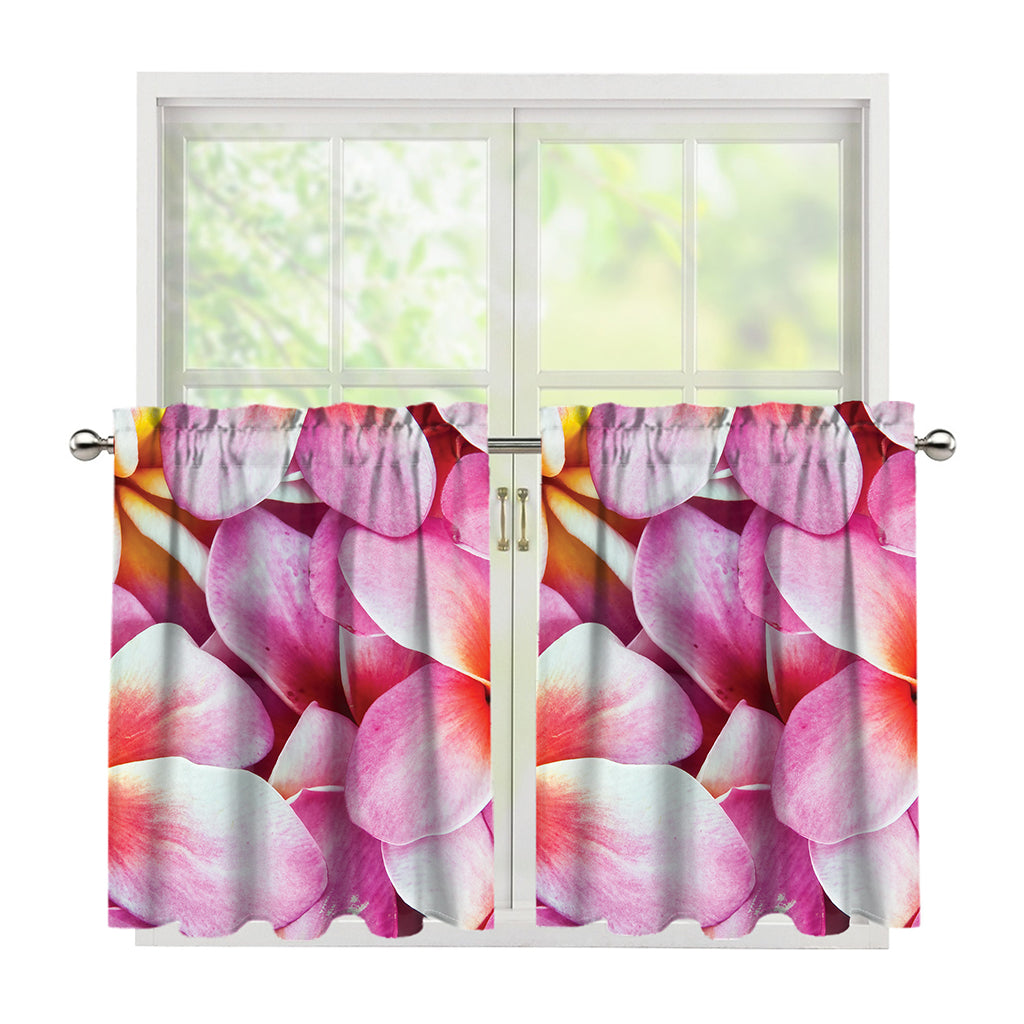 Pink Frangipani Flower Print Tier Curtains