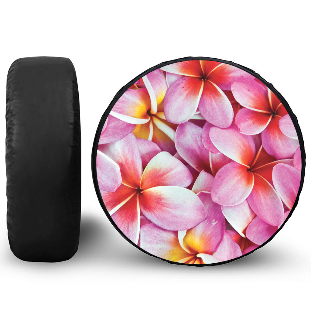 Pink Frangipani Flower Print Tire Cover