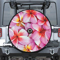 Pink Frangipani Flower Print Tire Cover With Camera Hole